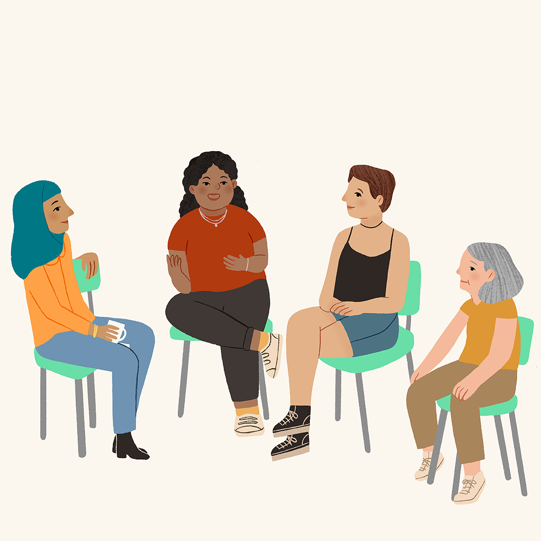 Un groupe de femmes d'âges divers assises en cercle