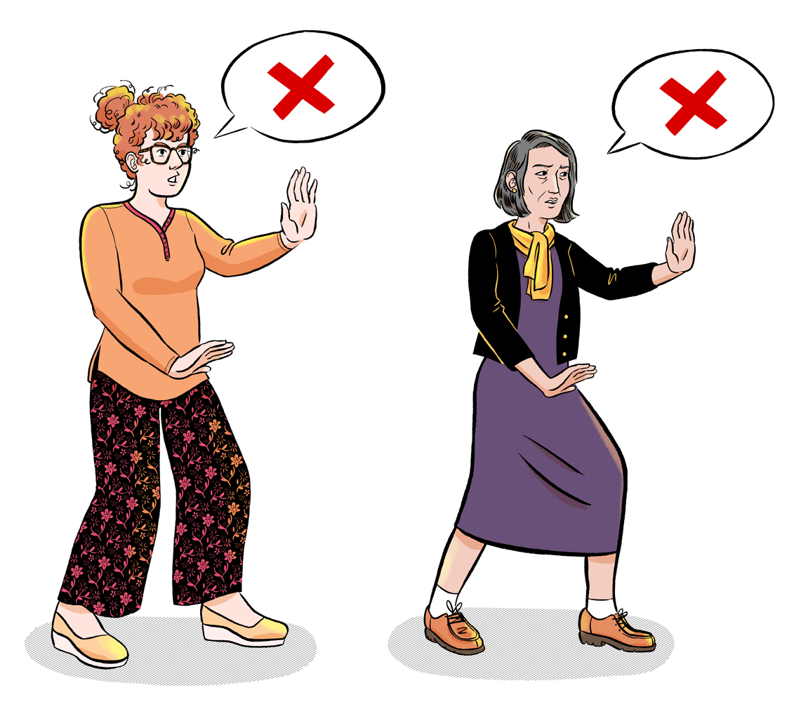 Deux femmes faisant stop avec leurs mains